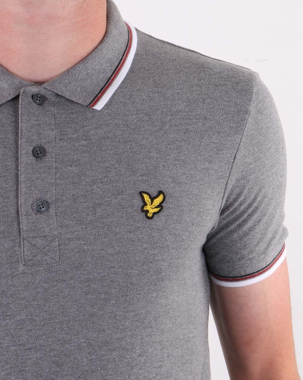 Lyle And Scott Tipped Polo Shirt Mid Grey Marl/white - Image 4