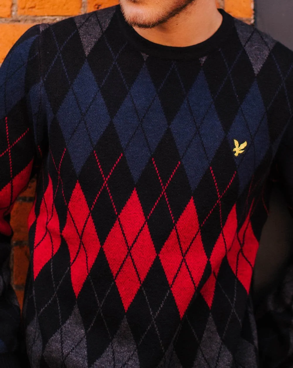 Lyle & Scott British Argyle Crew Neck Jumper Jet Black - Image 3