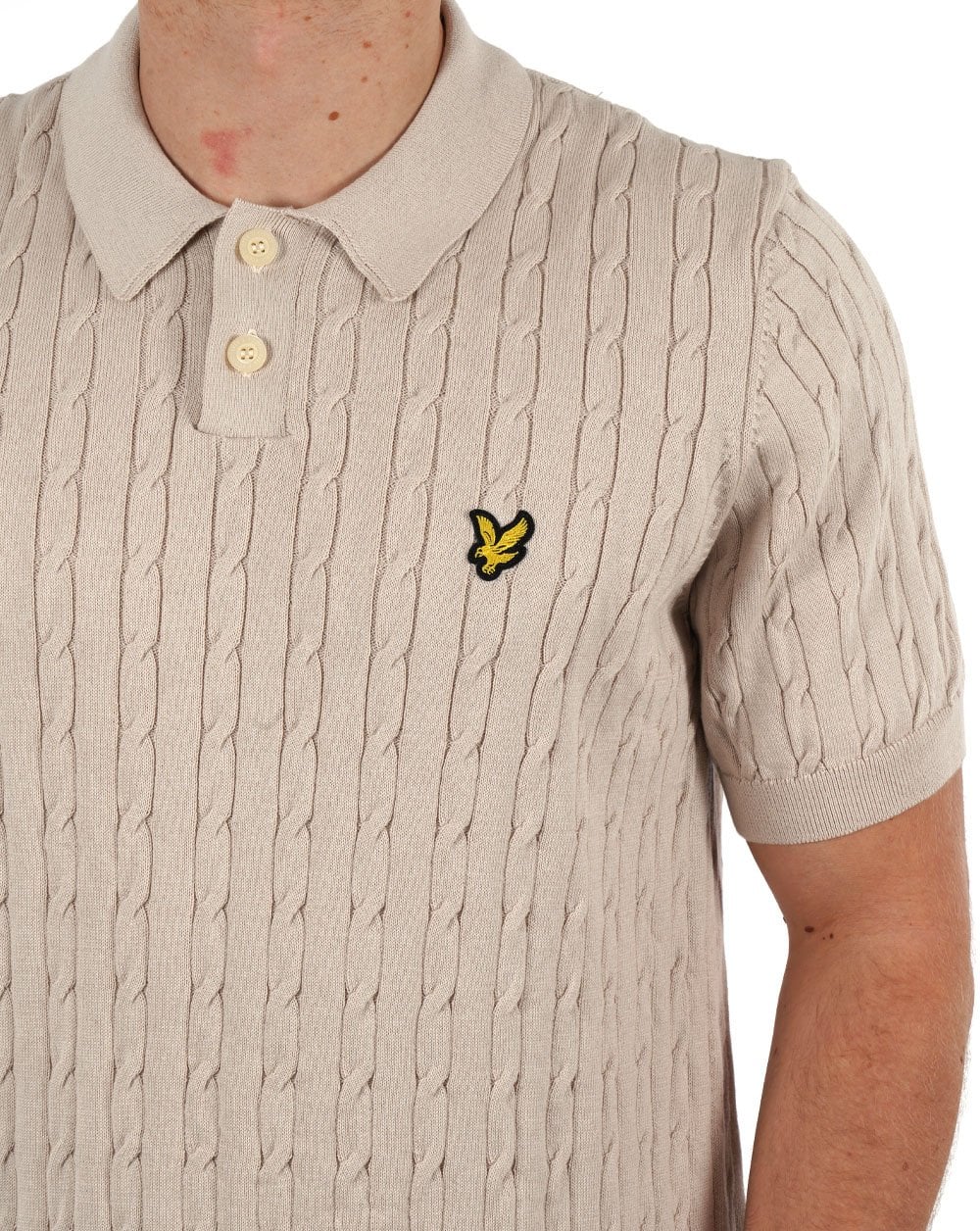 Lyle & Scott Cable Knitted Polo Stone - Image 2