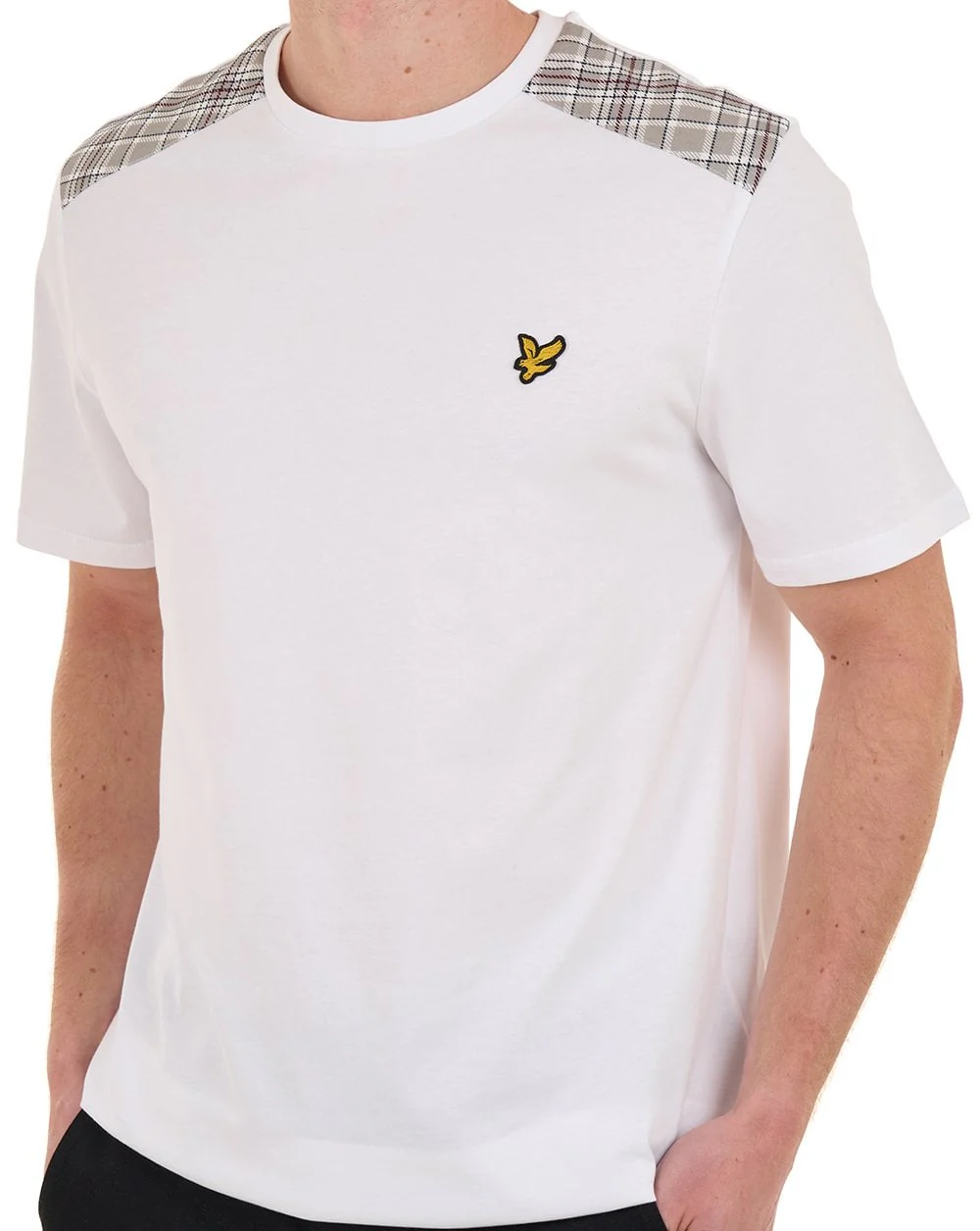 Lyle & Scott Check Panelled T Shirt White - Image 2