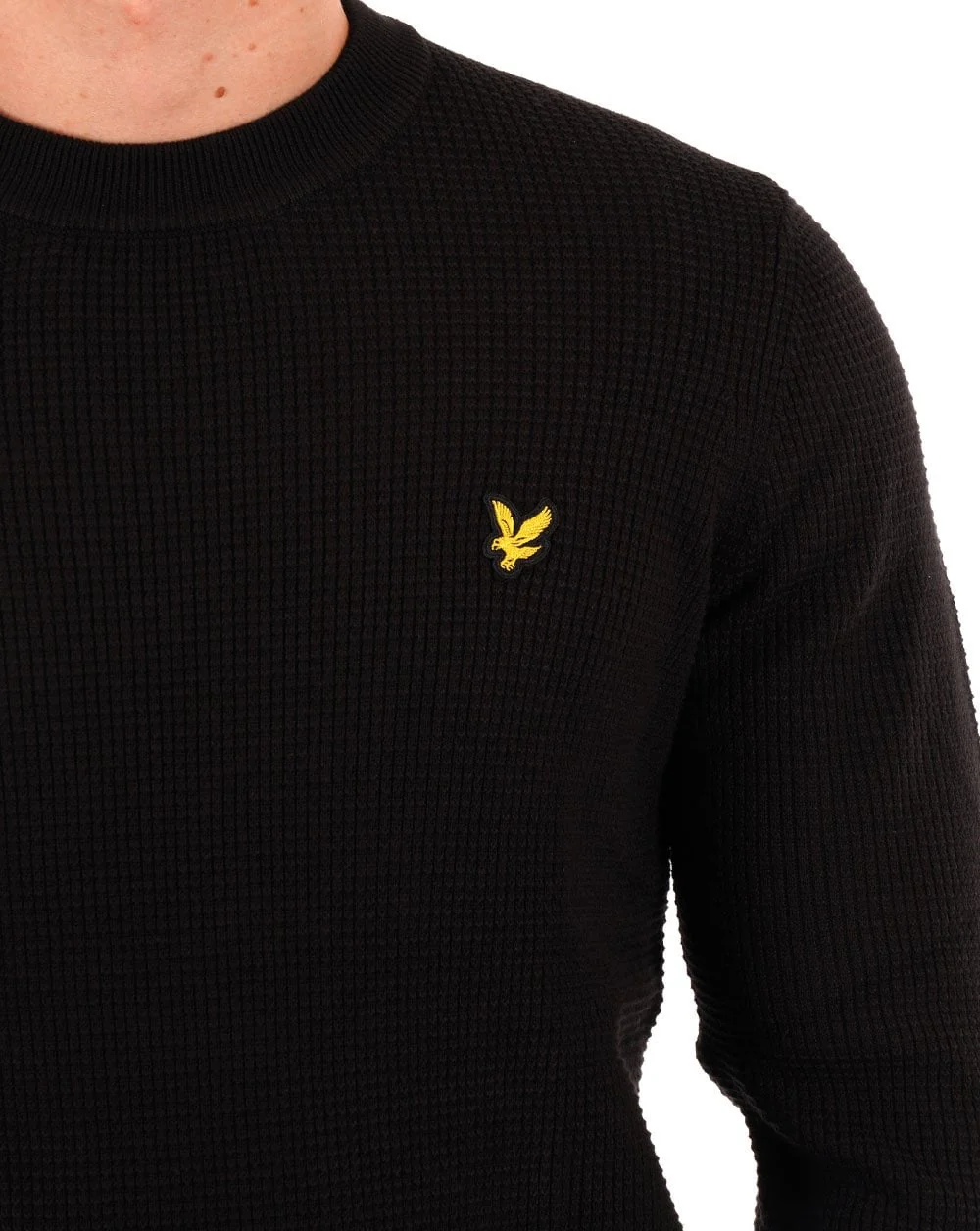 Lyle & Scott Grid Knit Crew Neck Jumper Black - Image 2