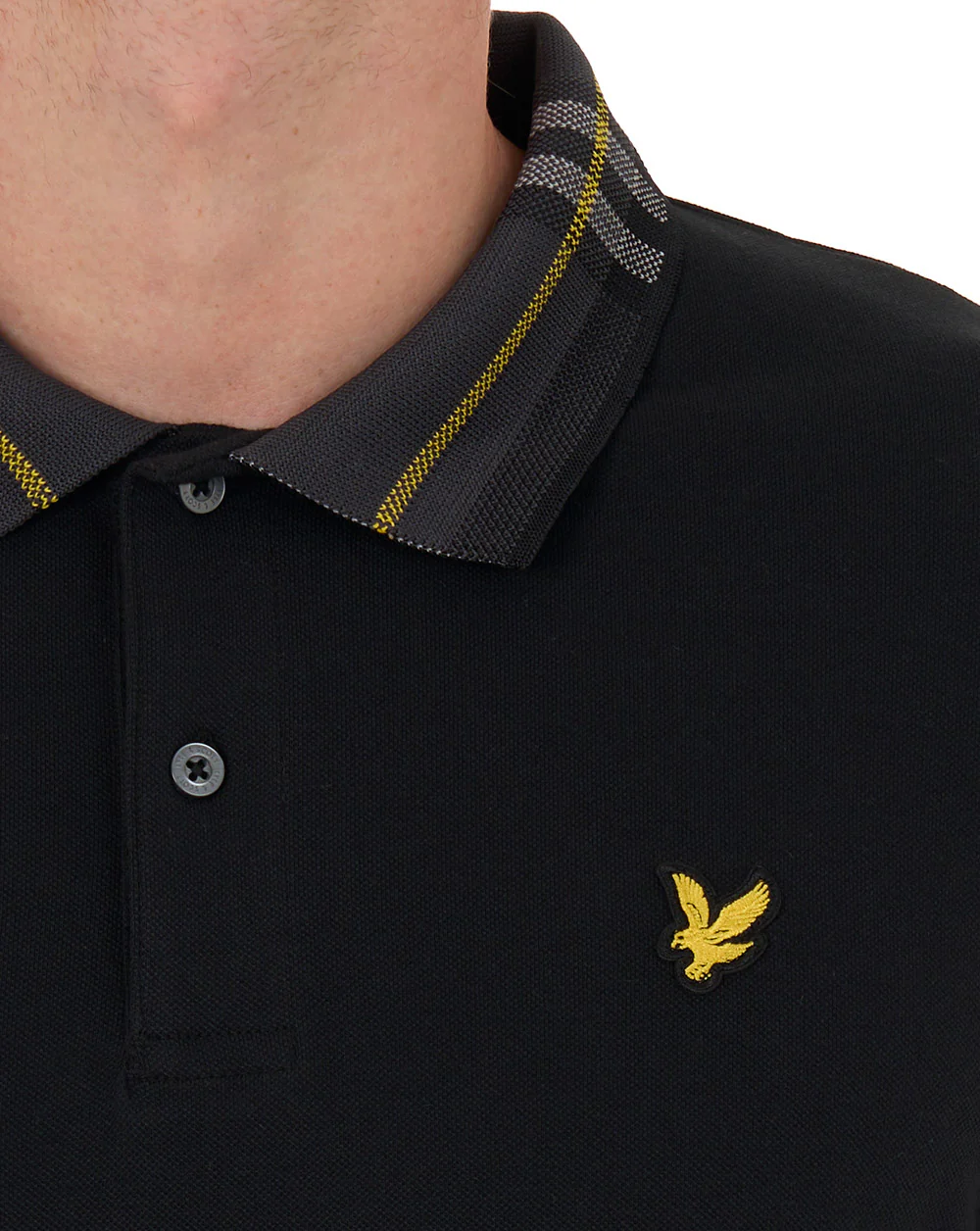 Lyle & Scott Tartan Collar Polo Shirt Jet Black - Image 2