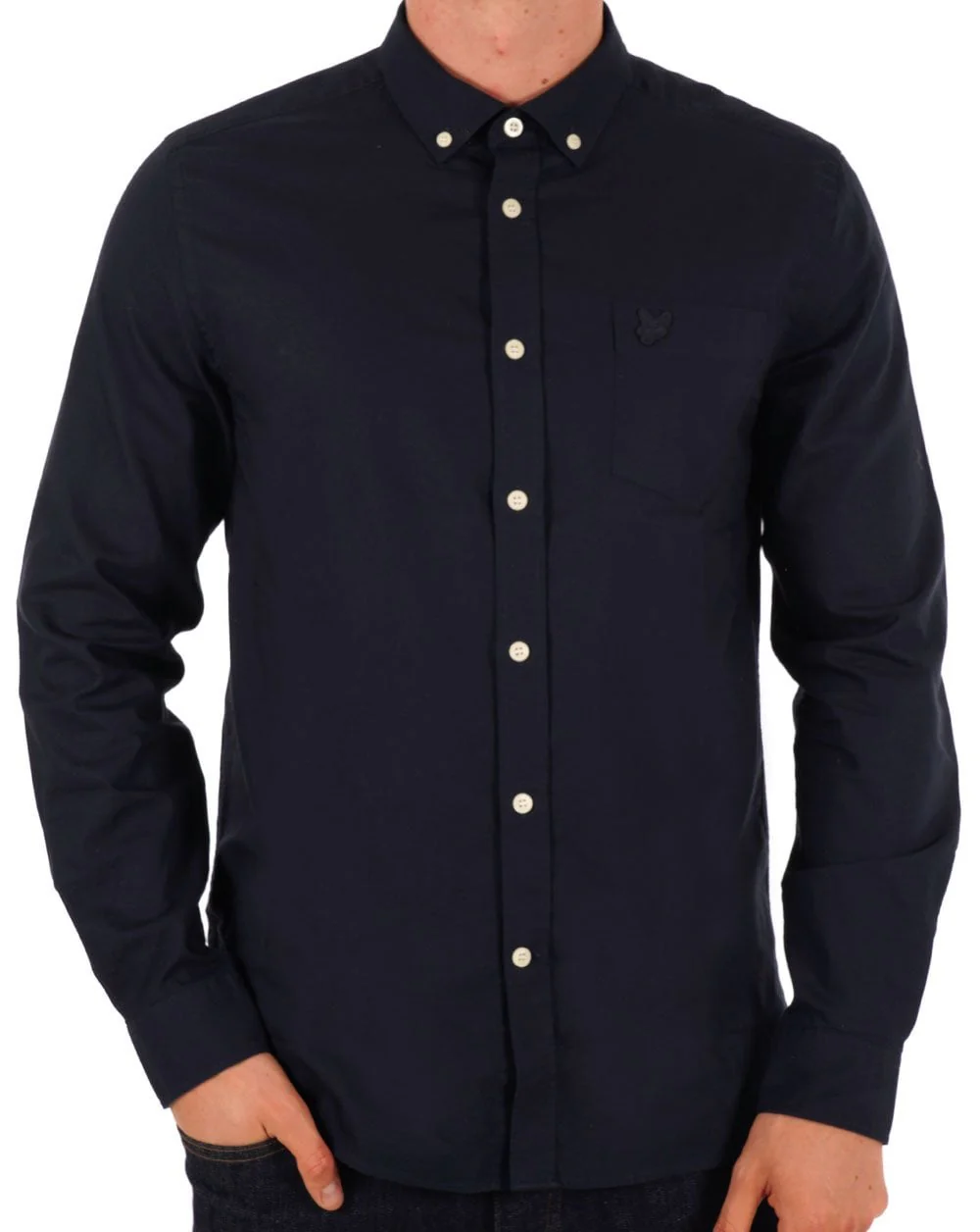 Lyle & Scott Tonal Eagle Lightweight Oxford Shirt Dark Navy - Image 3
