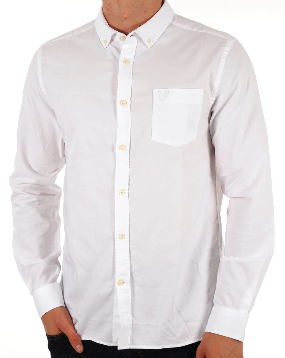 Lyle & Scott Tonal Eagle Lightweight Oxford Shirt White - Image 3