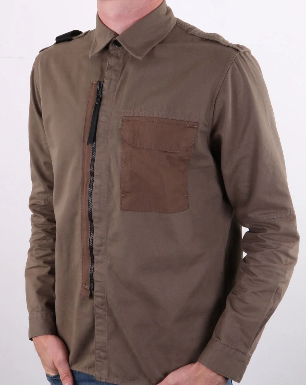 MA.Strum Zip Front Overshirt Timber Wolf - Image 3