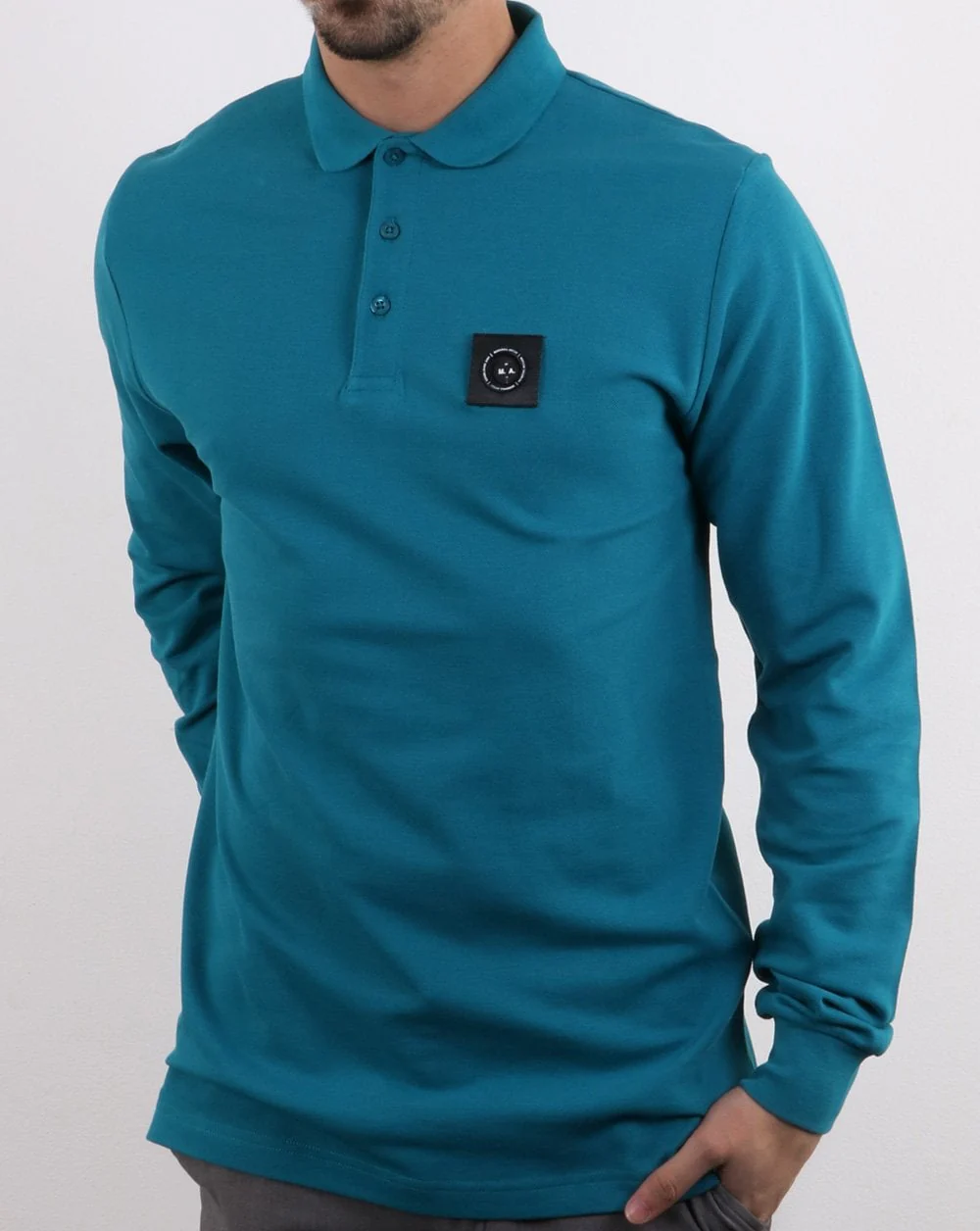 Marshall Artist Long Sleeve Polo Shirt Teal - Image 2