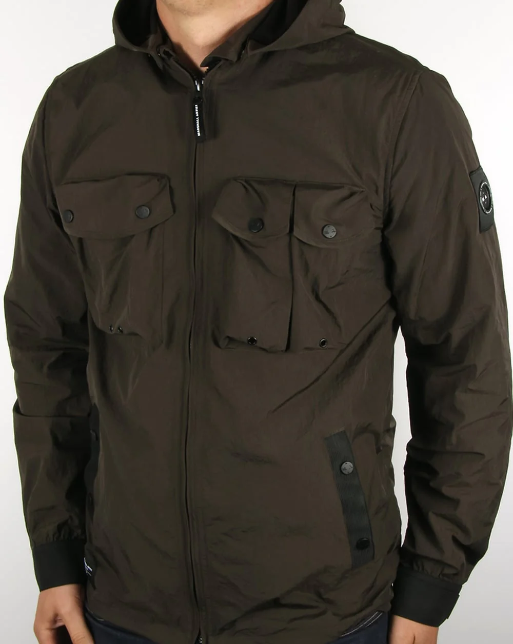 Marshall Artist Multi Pocket Hooded Shirt Jacket Khaki - Image 2