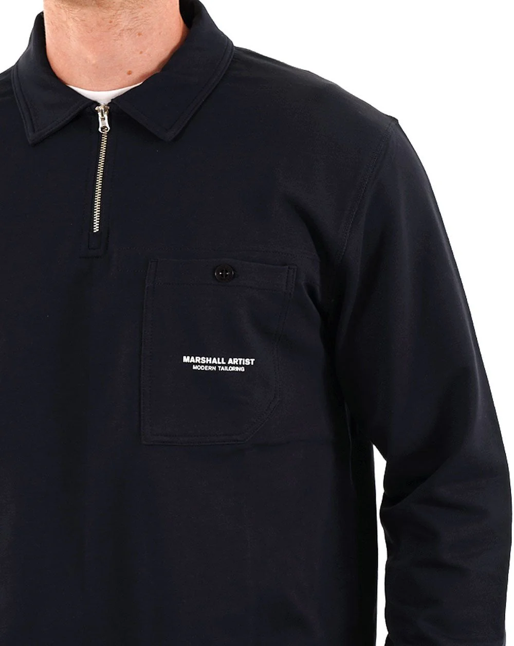 Marshall Artist Stratton Long Sleeve Zip Polo Navy - Image 2