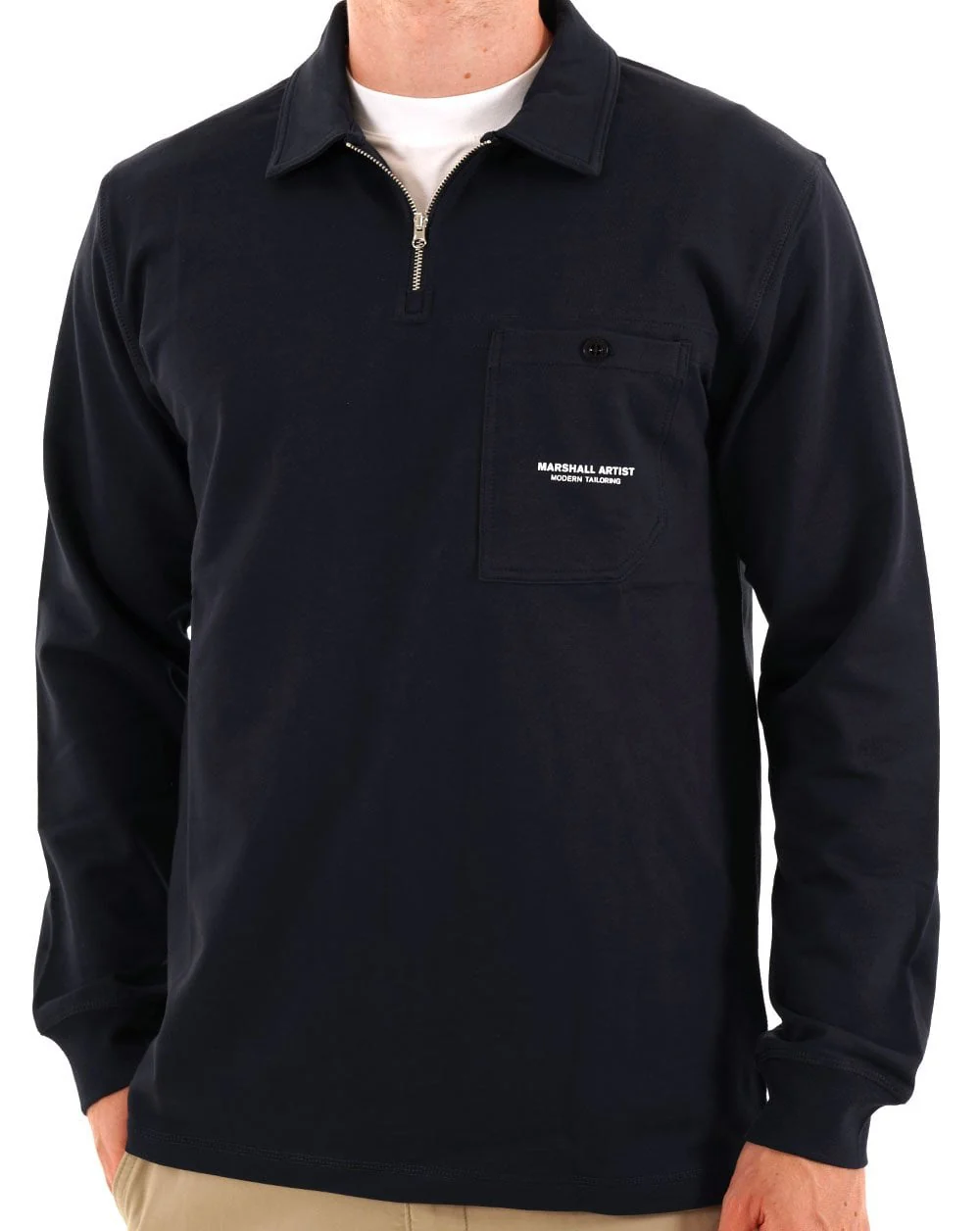 Marshall Artist Stratton Long Sleeve Zip Polo Navy - Image 3