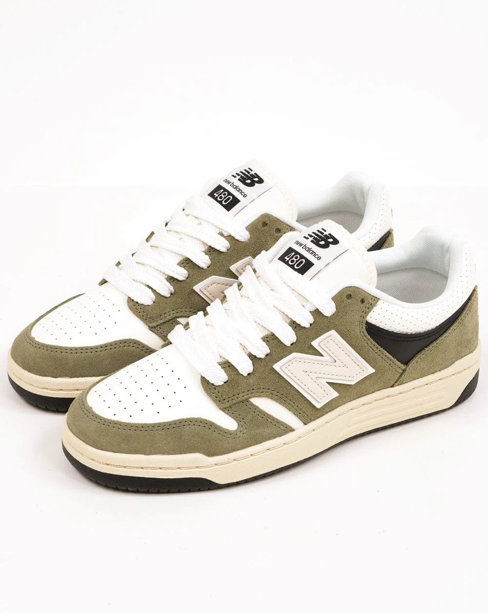 New Balance 480 Trainers Dark Olivine/Sea Salt - Image 2