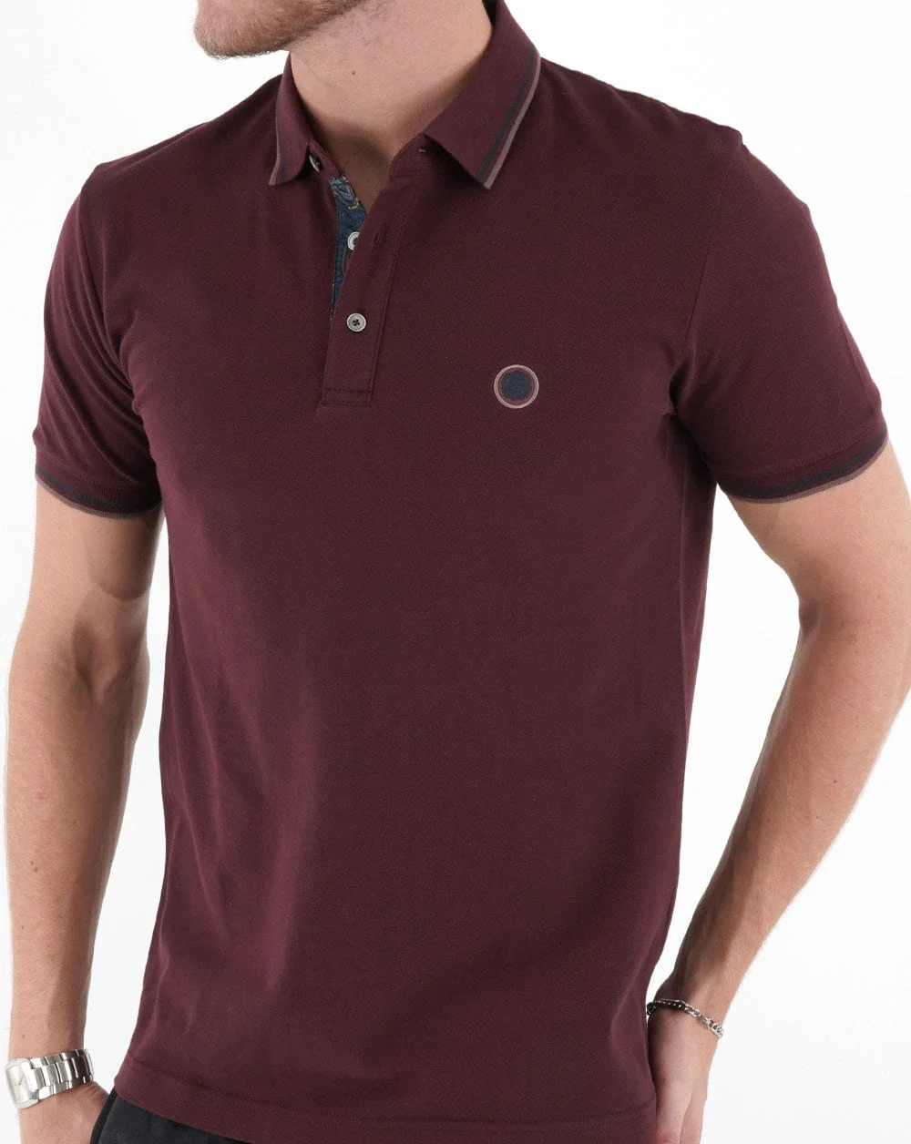Pretty Green Alloway Paisley Placket Polo Burgundy - Image 2