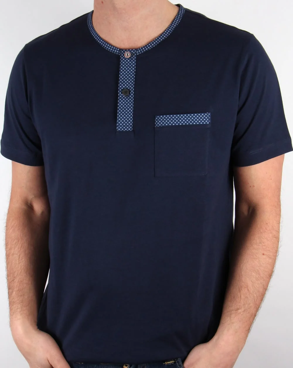 Pretty Green Bankhall Grandad Collar T-shirt Navy