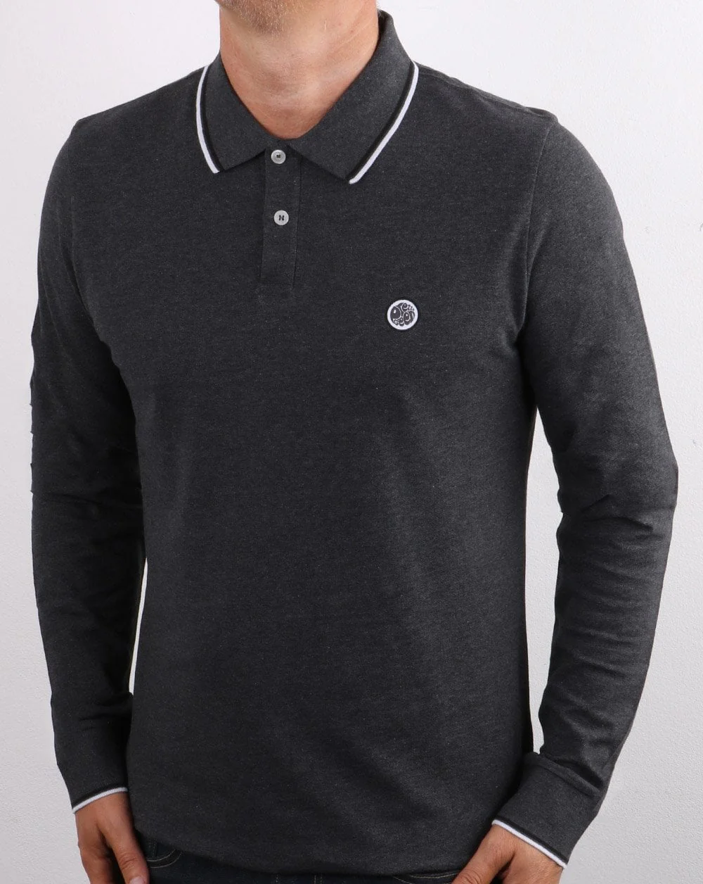 Pretty Green Barton Long Sleeve Polo Grey