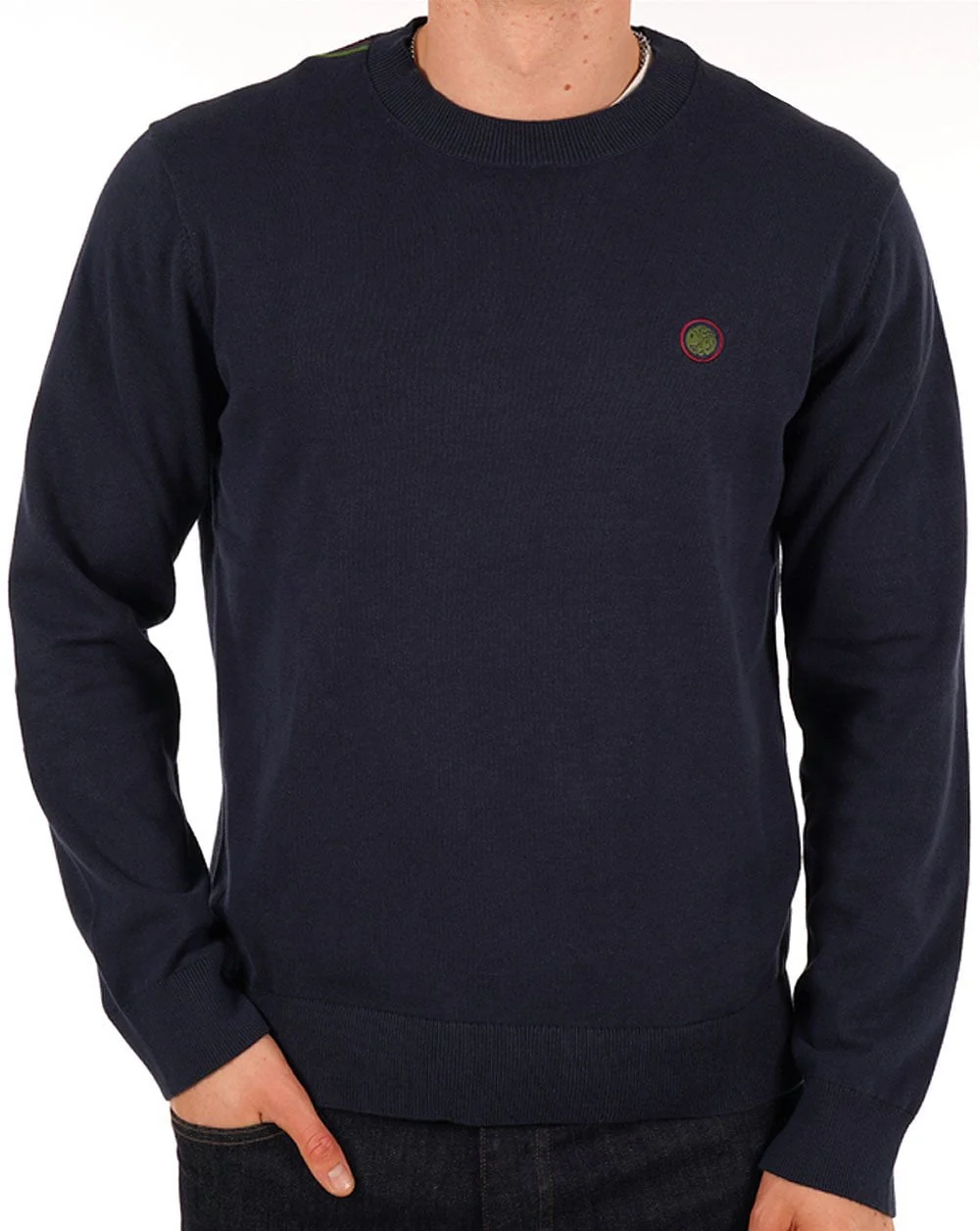 Pretty Green Cotton Tipped Crew Knit Navy
