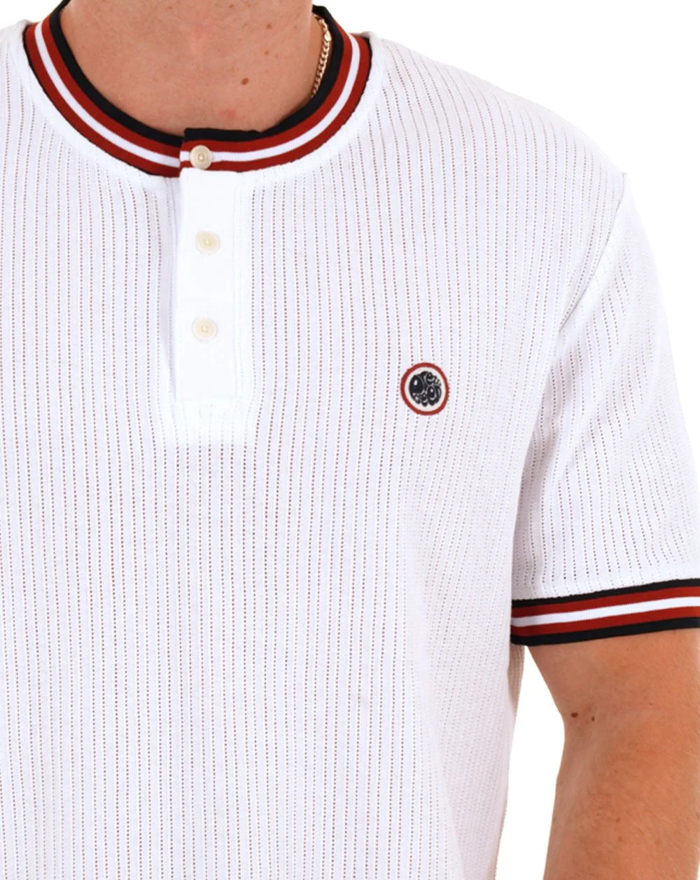 Pretty Green Cressa Tipped Grandad Button Tee White - Image 2