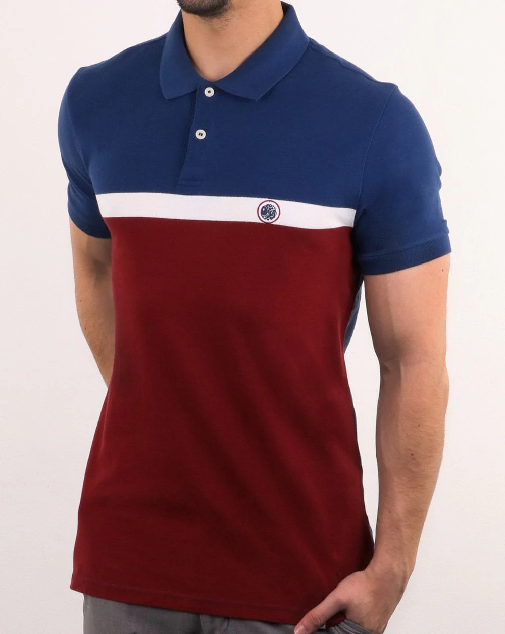Pretty Green Front Colour Block Polo Shirt Burgundy - Image 2