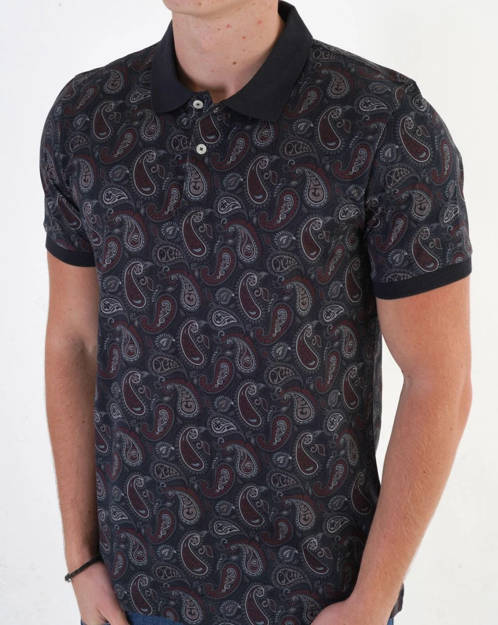Pretty Green Hamilton Paisley Polo Burgundy - Image 4
