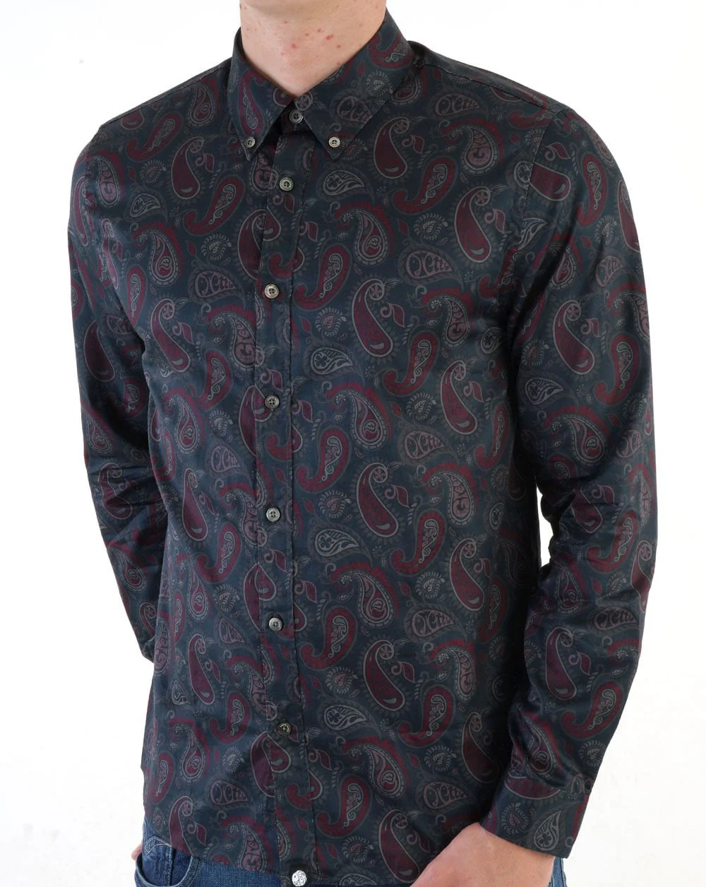 Pretty Green Hamilton Paisley Shirt Burgundy - Image 2