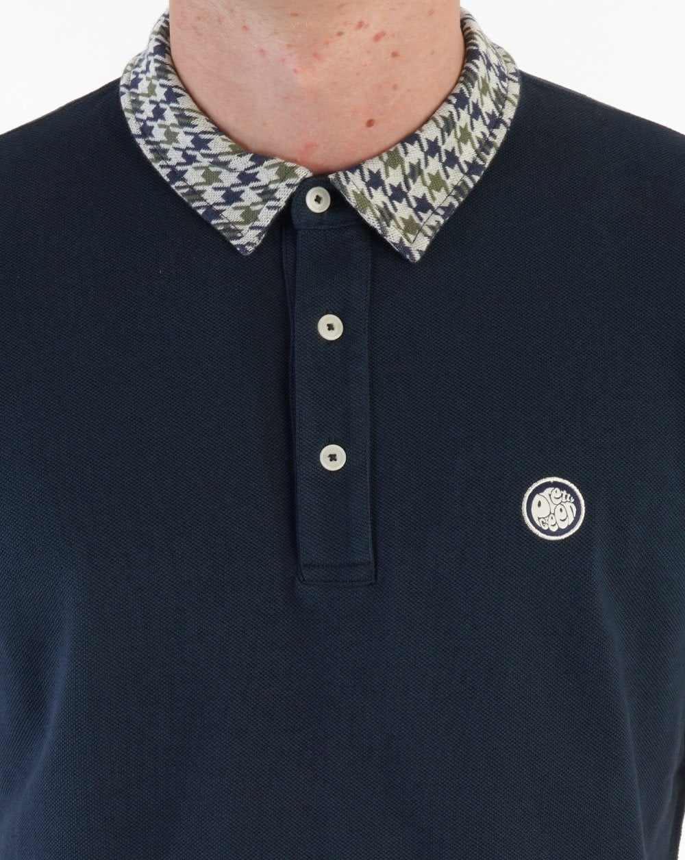 Pretty Green Houndstooth Collar Polo Shirt Navy - Image 3