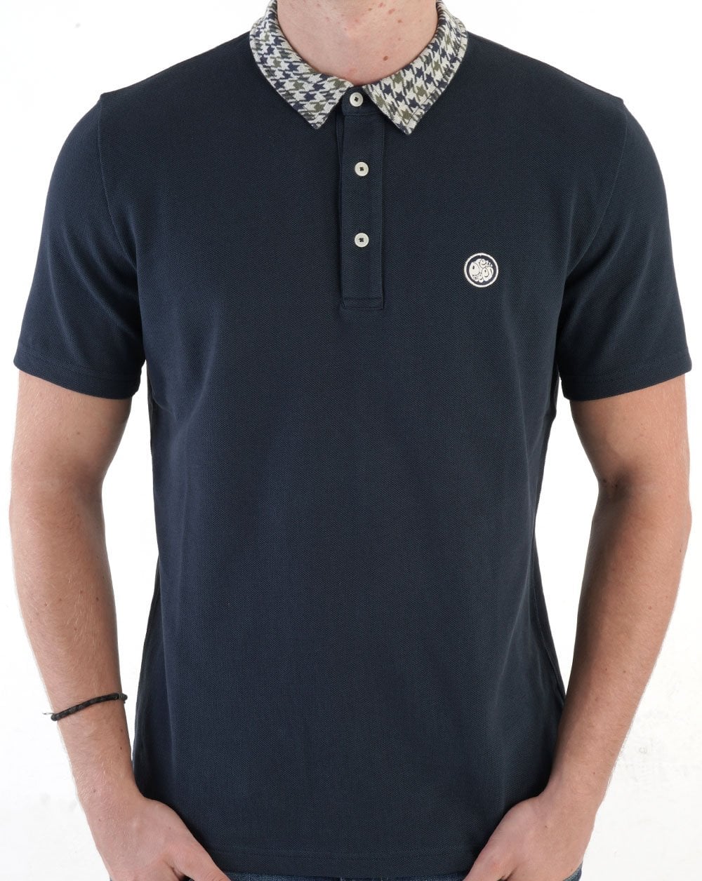Pretty Green Houndstooth Collar Polo Shirt Navy - Image 4