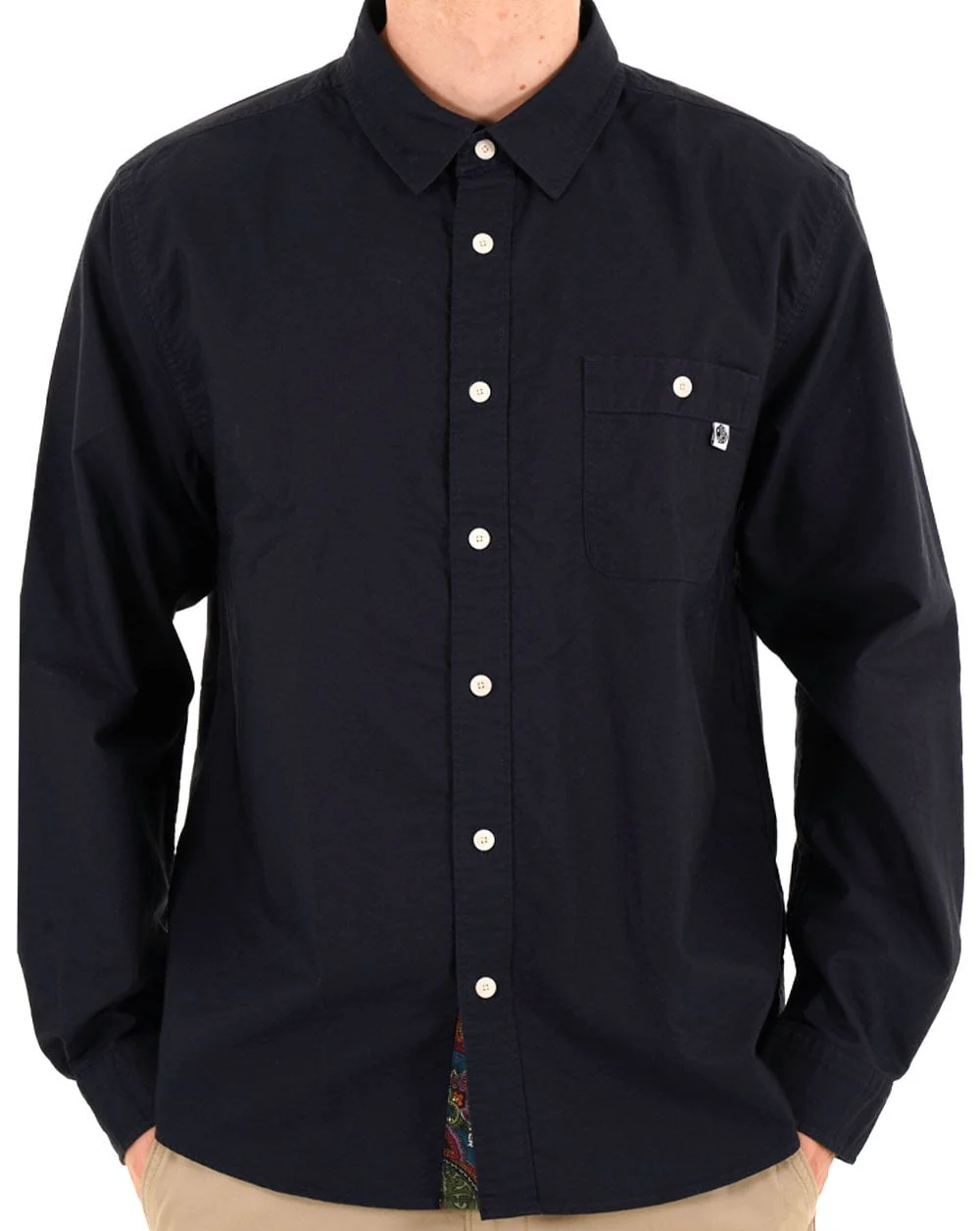 Pretty Green House Paisley Oxford Shirt Navy - Image 3