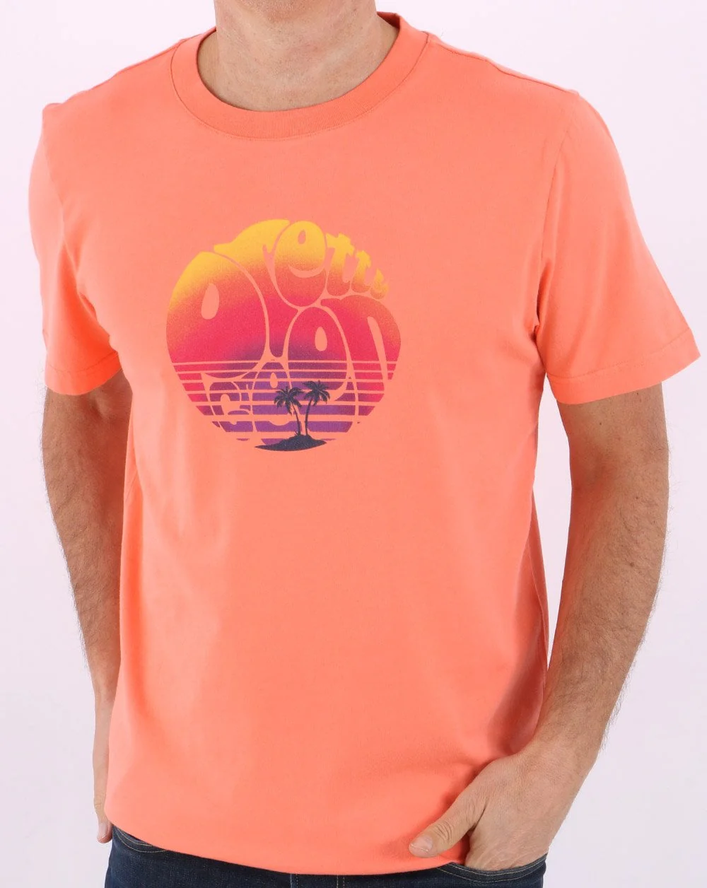 Pretty Green Ibiza Sunset Logo T-shirt Coral - Image 3