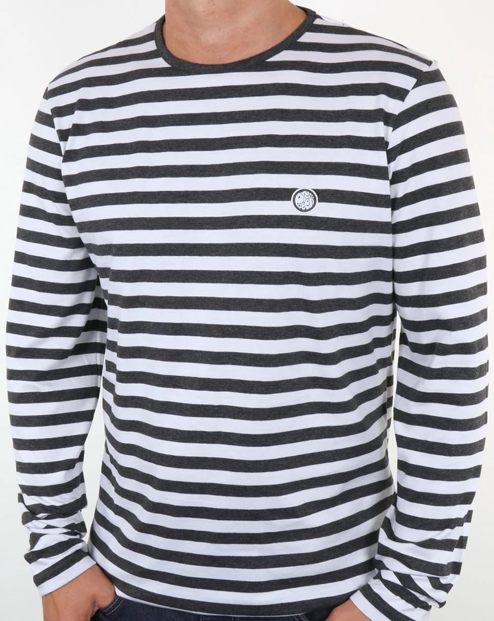 Pretty Green Kinsey Long Sleeve Stripe T Shirt Dark Grey - Image 3