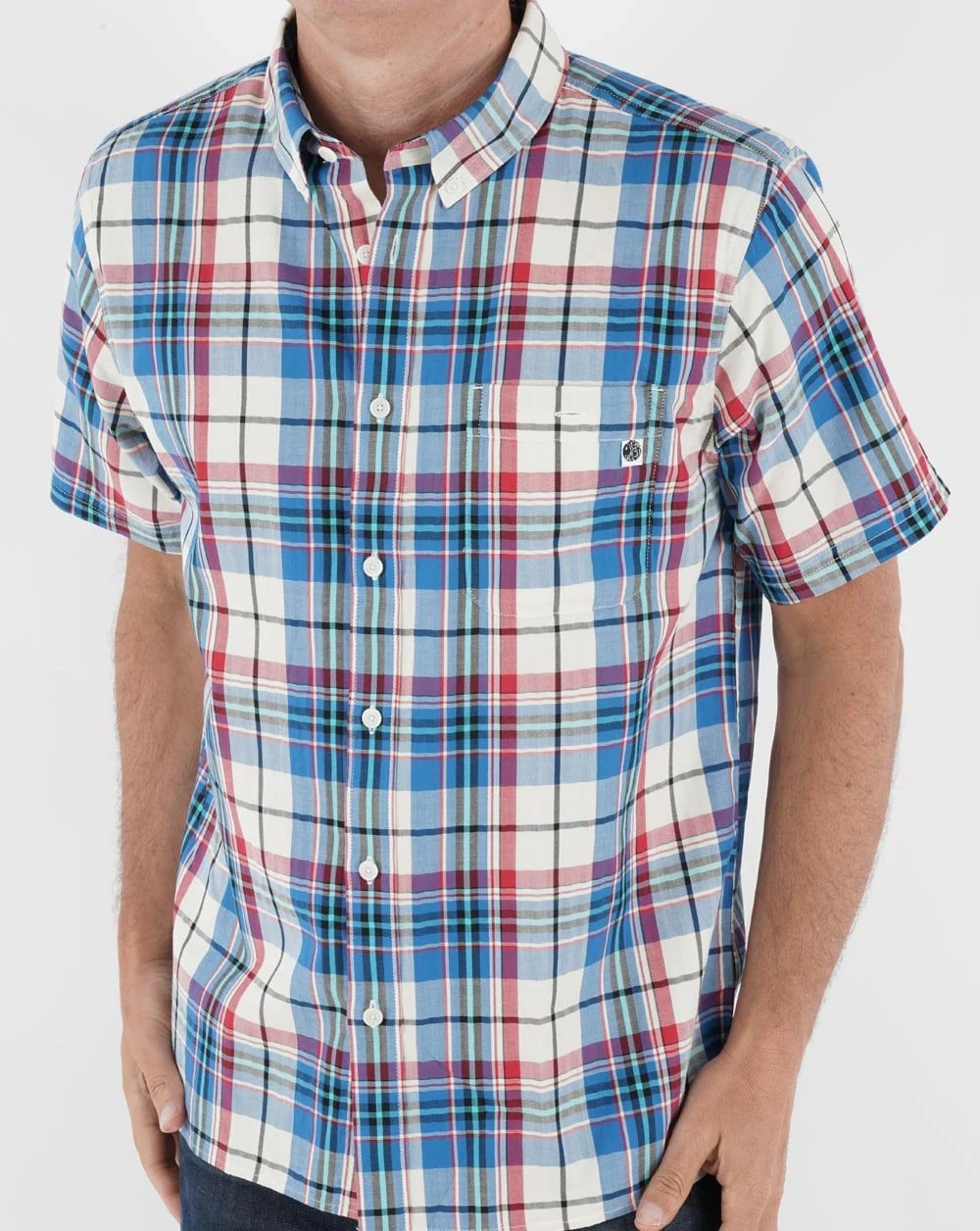 Pretty Green Madras Check Short Sleeve Shirt Stone - Image 4