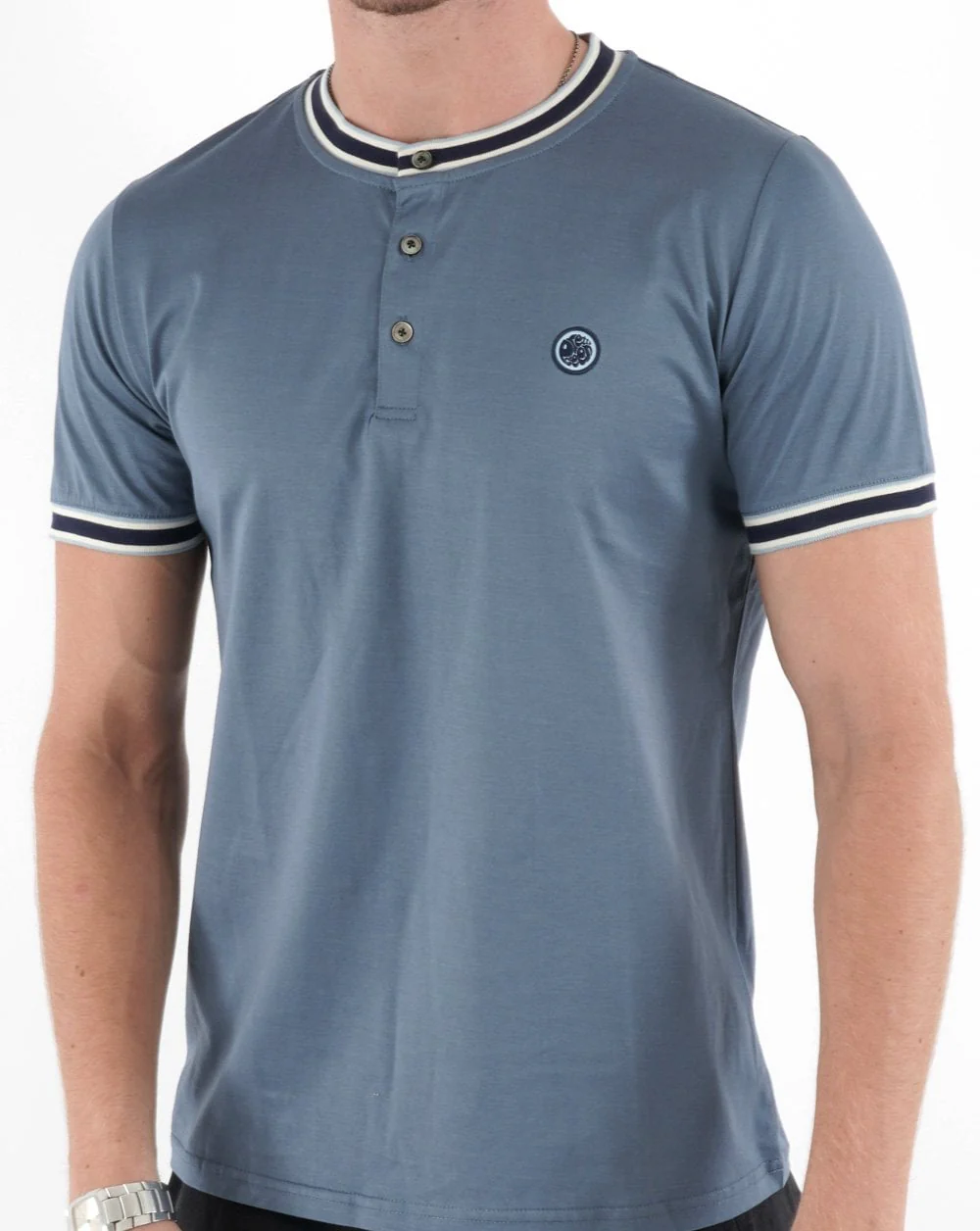 Pretty Green Marriot Henley T-shirt Blue - Image 2