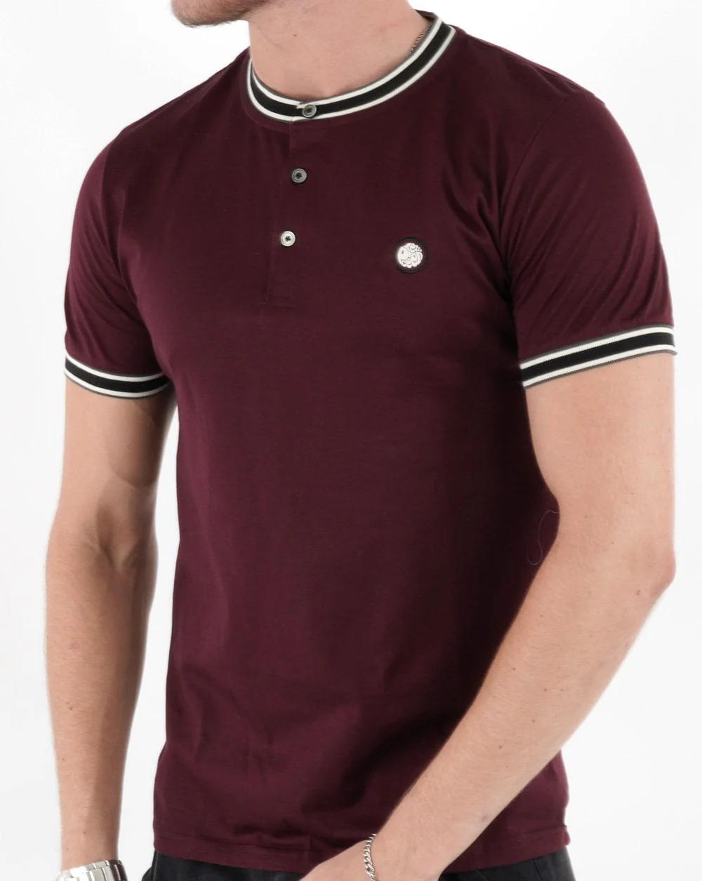 Pretty Green Marriot Henley T-shirt Burgundy - Image 2