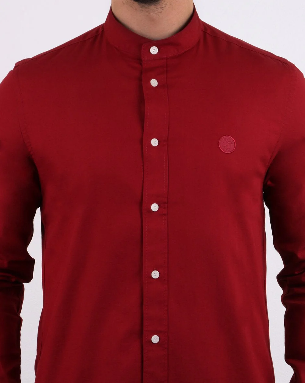 Pretty Green Mens Slim Fit Collarless Shirt Red - Image 4