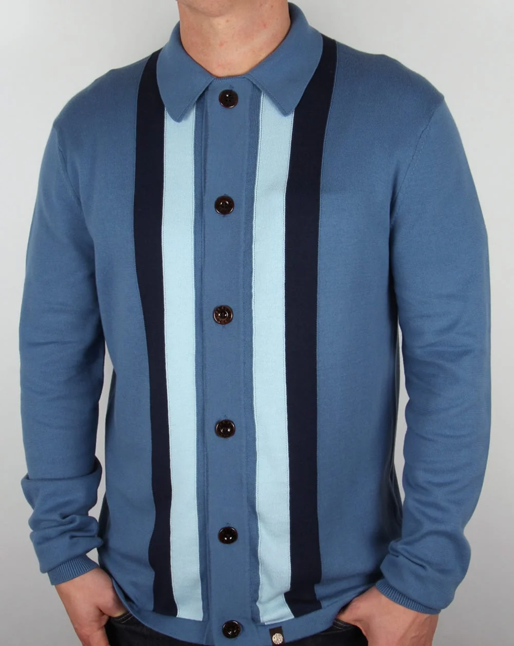 Pretty Green Parlington Button Knit Cardigan Mid Blue - Image 2