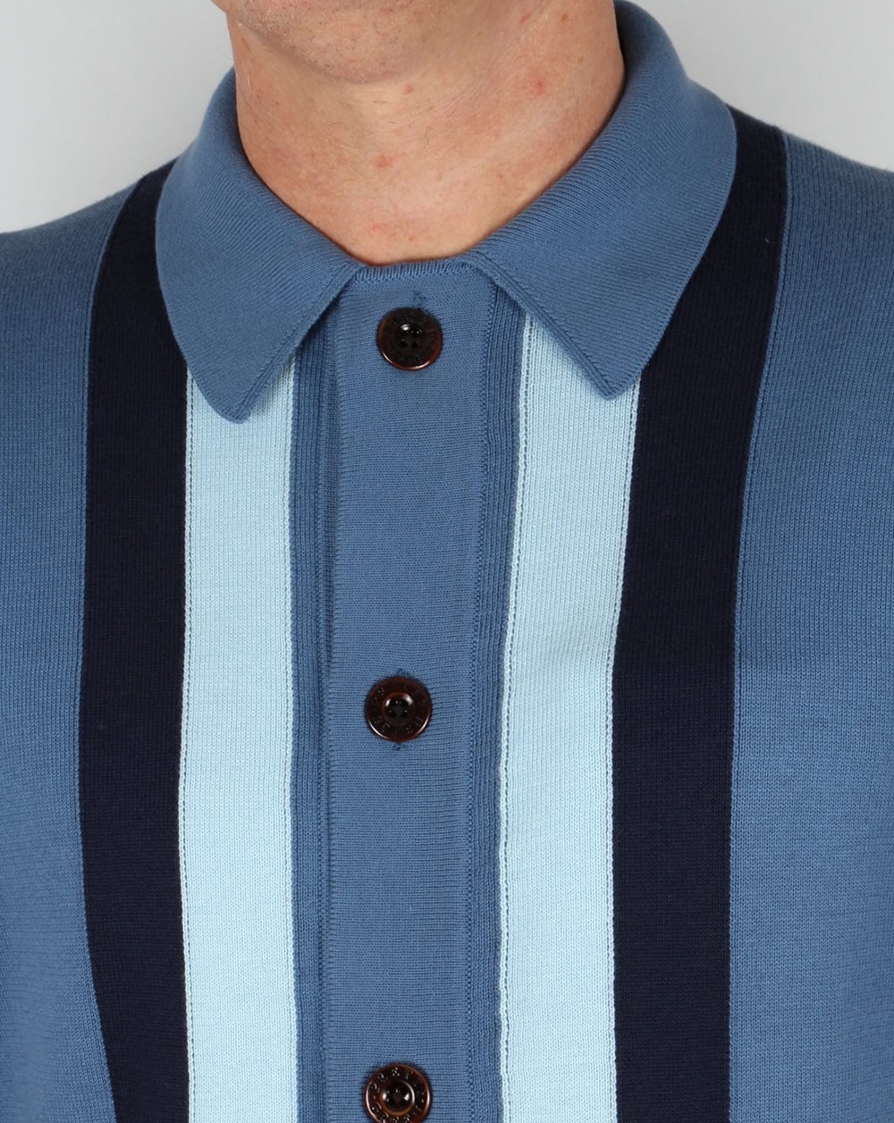Pretty Green Parlington Button Knit Cardigan Mid Blue - Image 3