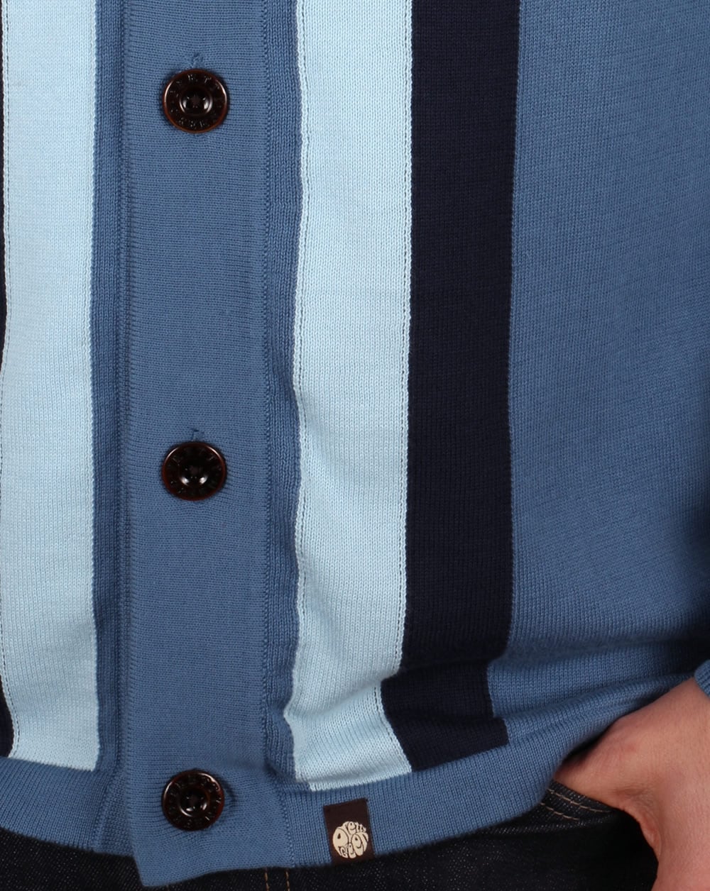 Pretty Green Parlington Button Knit Cardigan Mid Blue - Image 4