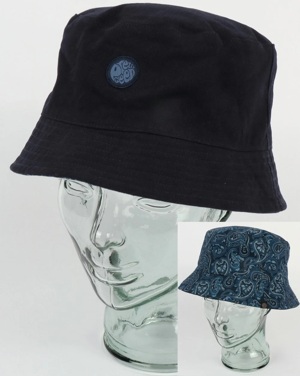 Pretty Green Reversible Tonal Paisley Bucket Hat Navy