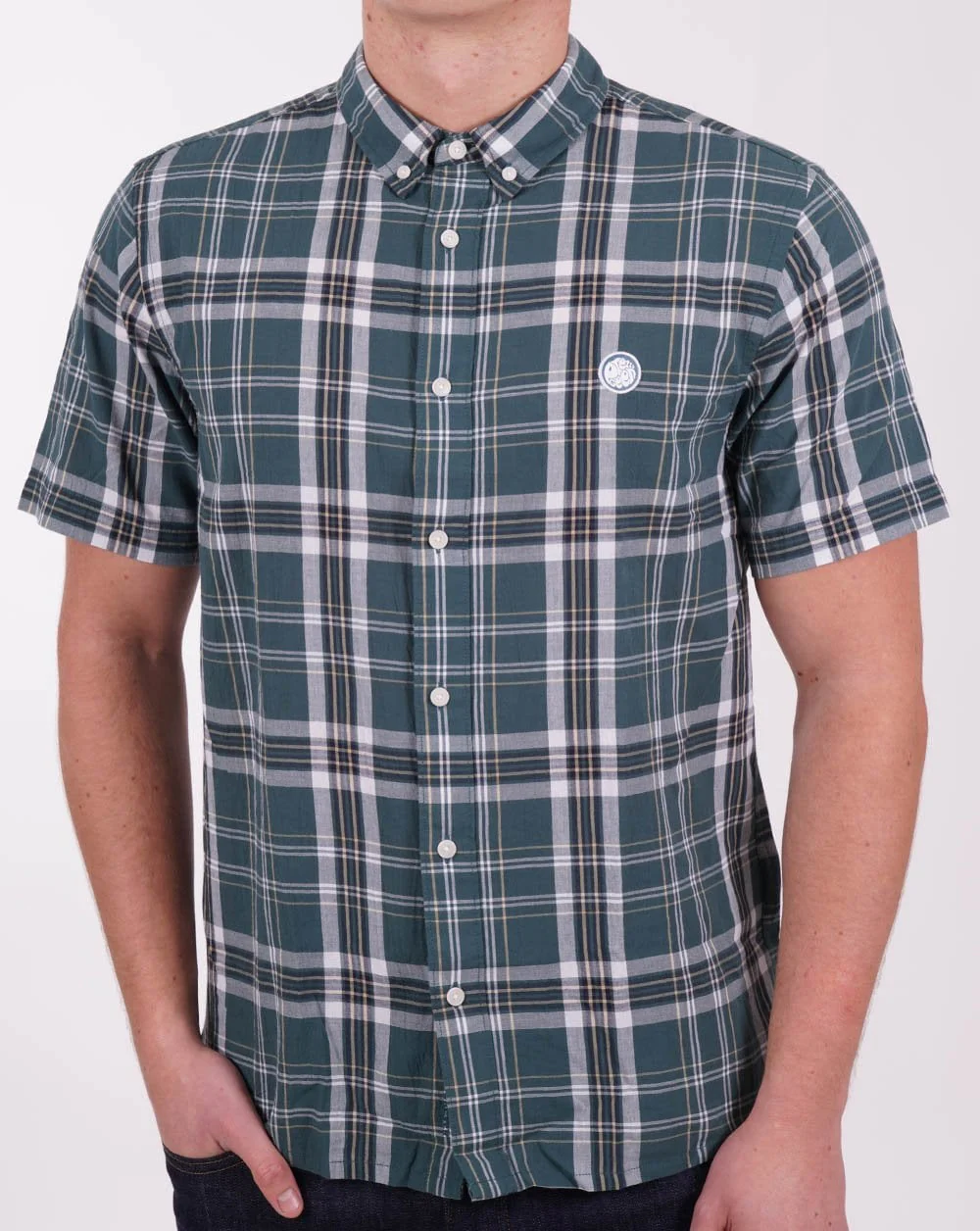 Pretty Green Ribera SS Check Shirt Green - Image 3