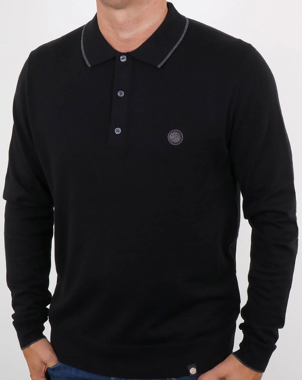 Pretty Green Tilson Long Sleeve Knitted Polo Black