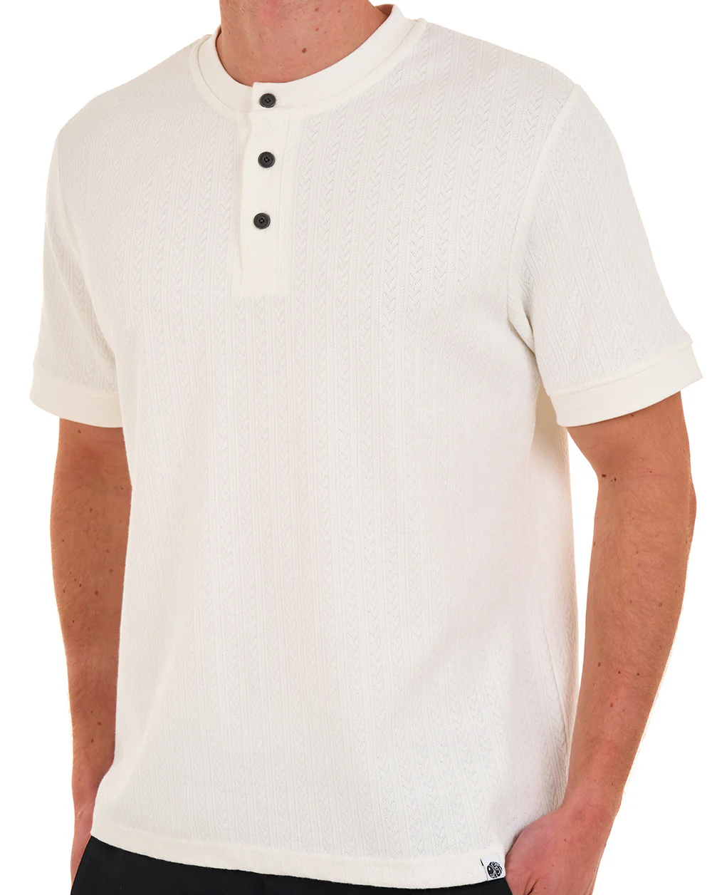 Pretty Green Zephlyn Texture Grandad Tee White - Image 3