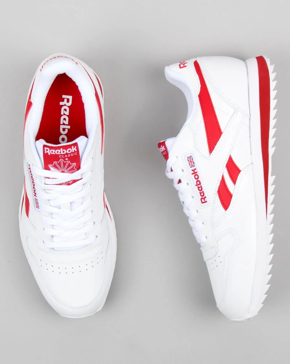Reebok CL Ripple Leather Trainers White/Red - Image 2