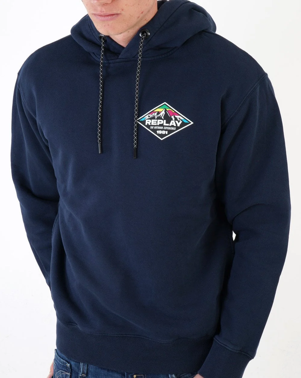 Replay Mountain Print Hooded Sweatshirt Navy Blue - Image 3