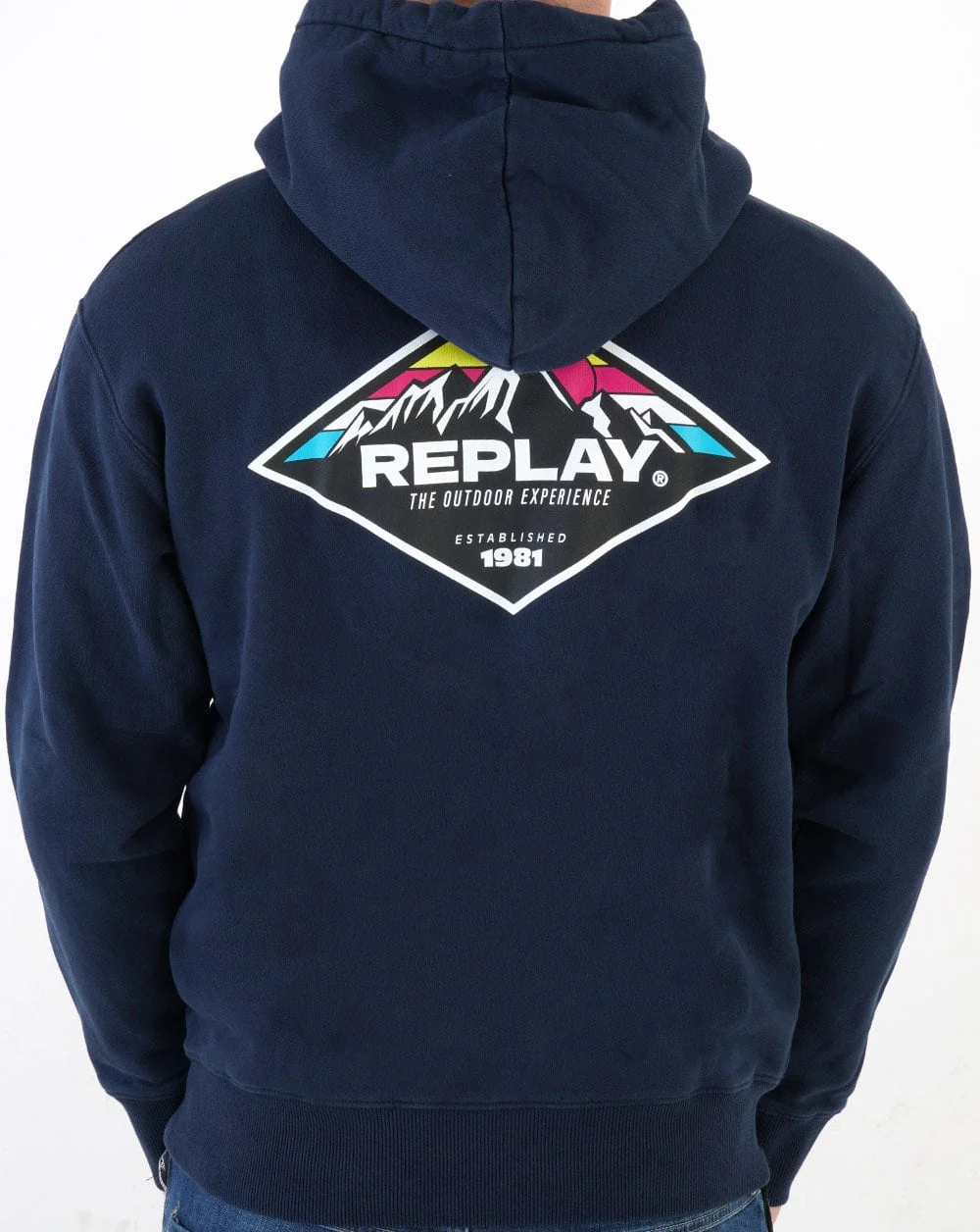 Replay Mountain Print Hooded Sweatshirt Navy Blue - Image 4