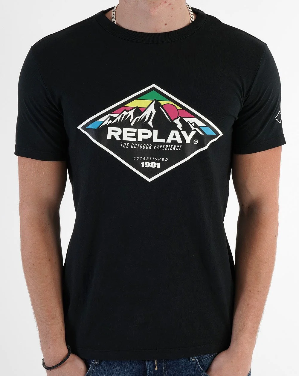 Replay Mountain Print T-shirt Black