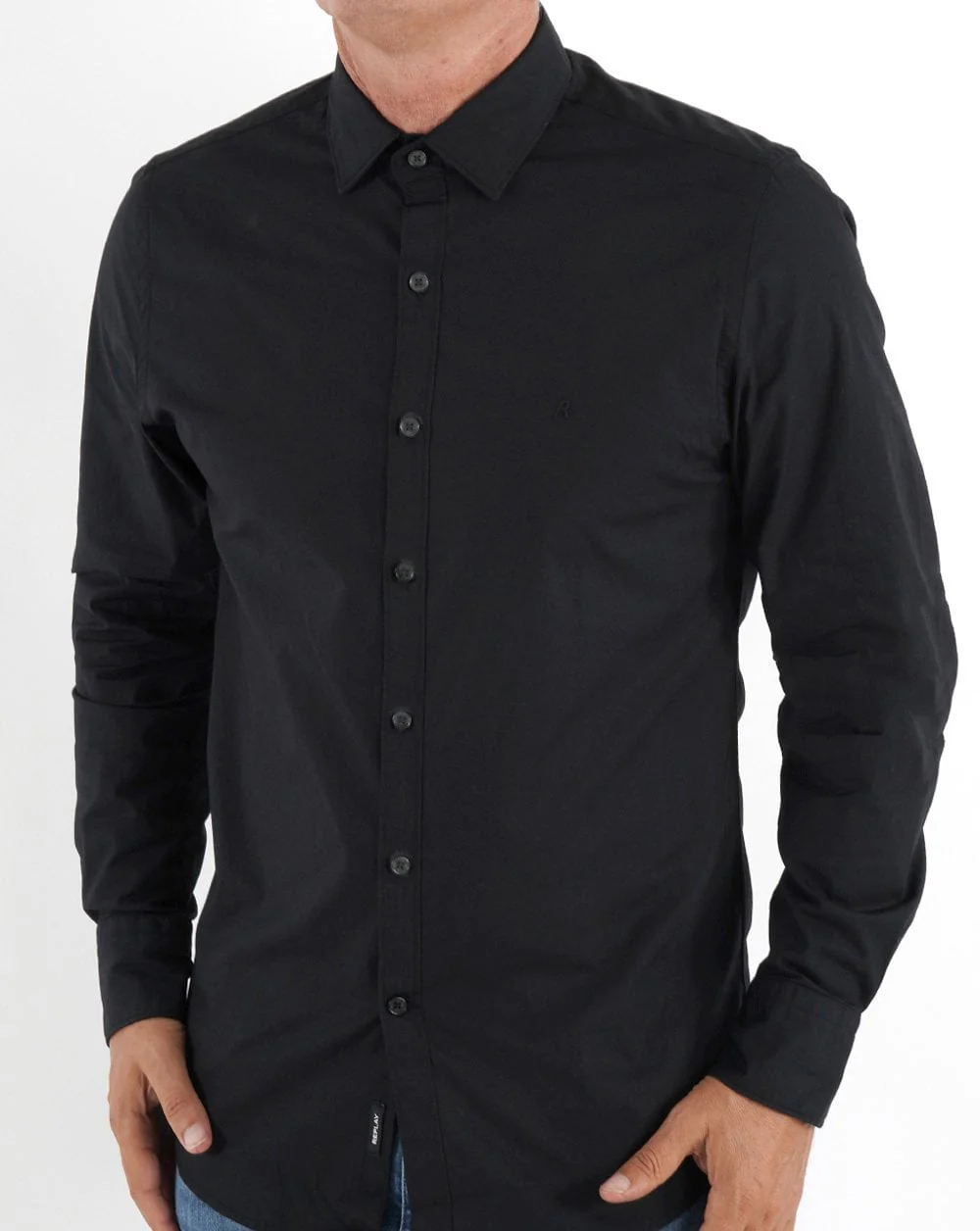 Replay Poplin Cotton Shirt Black