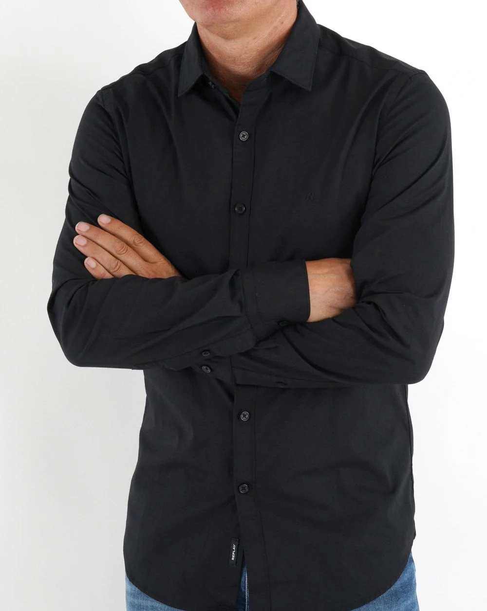 Replay Poplin Cotton Shirt Black - Image 2