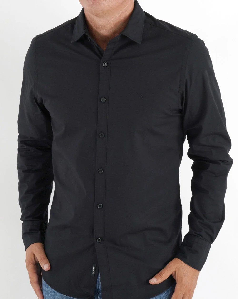 Replay Poplin Cotton Shirt Black - Image 3