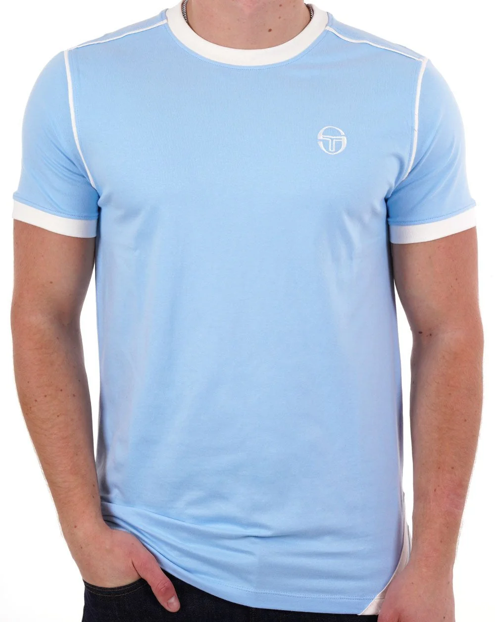 Sergio Tacchini 2 stripe T Shirt Sky Blue - Image 2