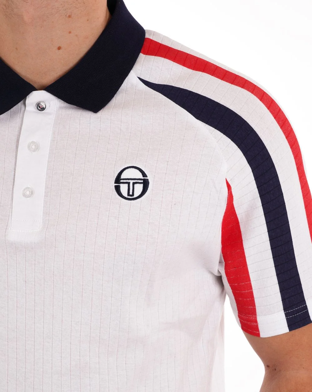 Sergio Tacchini Blow Polo Shirt White Navy Red - Image 3