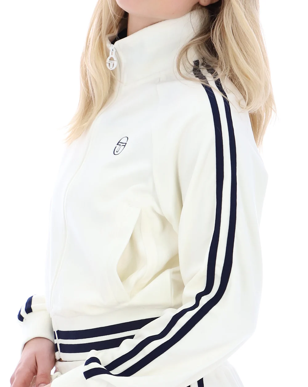 Sergio Tacchini Carmella Velour Track Top Gardenia/Navy Blue - Image 3