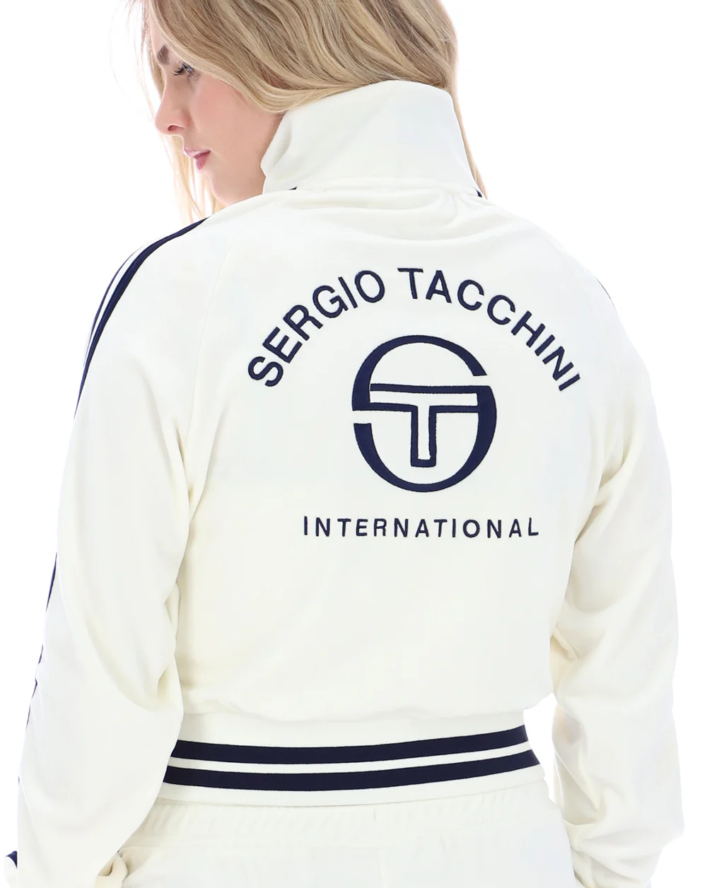 Sergio Tacchini Carmella Velour Track Top Gardenia/Navy Blue - Image 4