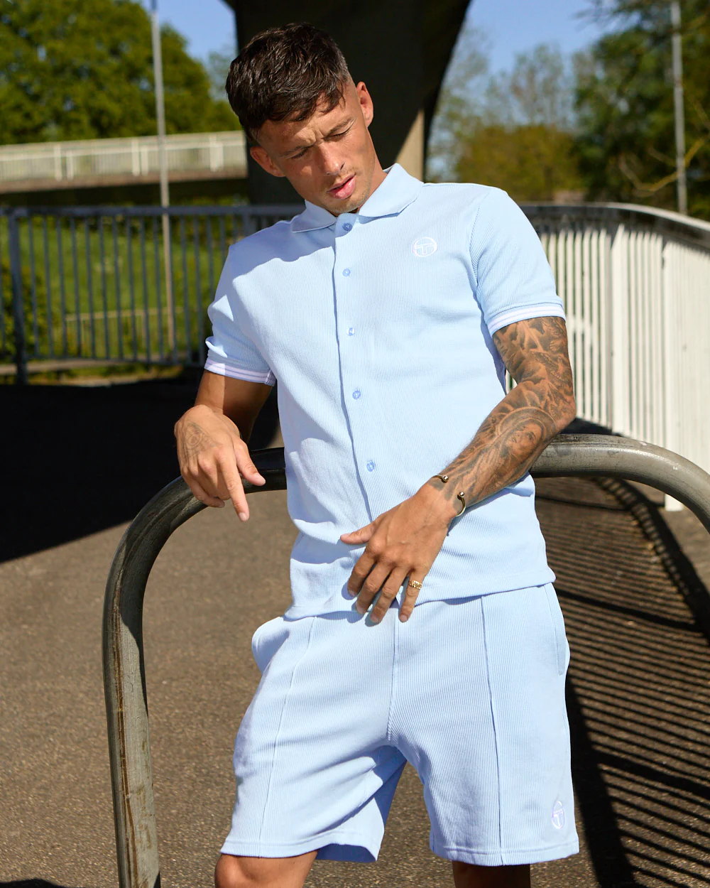 Sergio Tacchini Full Button Polo Shirt Sky - Image 5